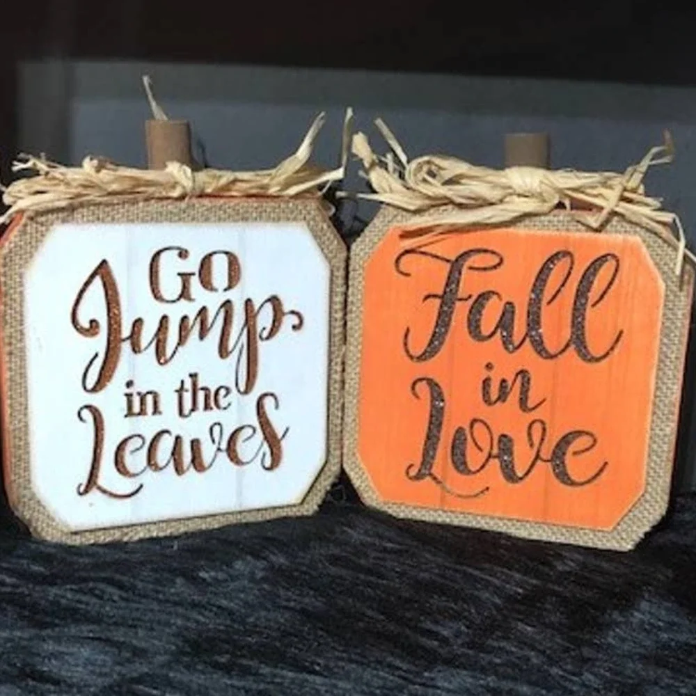 Fall Autumn Harvest Rustic Wooden Pumpkins--Set of 2~~NWOT